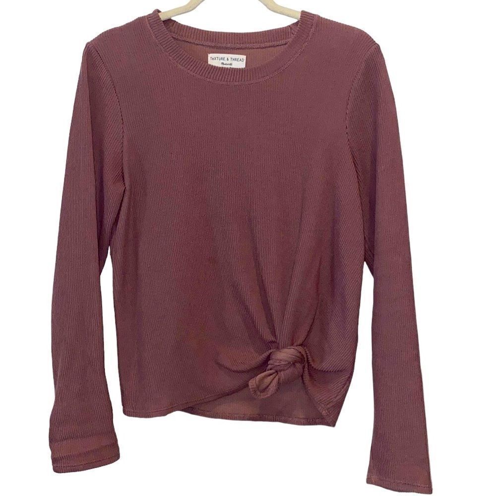 Madewell Texture & Thread Tie Long Sleeve Ribbed Crewneck Top Medium